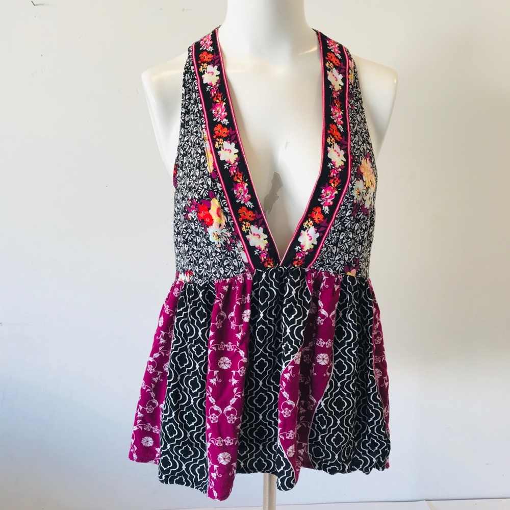 Free People Sleeveless Top V-Neck Bold Print